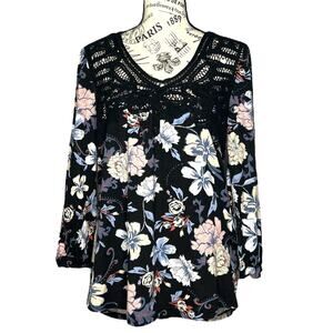 Daniel Rainn (S) Selinka Crochet Detail Floral Knit Top 3/4 Sleeve Boho Blouse